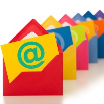 email symbol on row of colourful envelopes